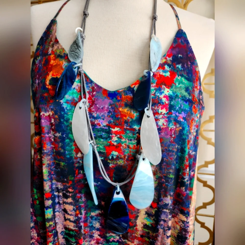 Blue and Grey Resin Necklace - Picture 7 of 16